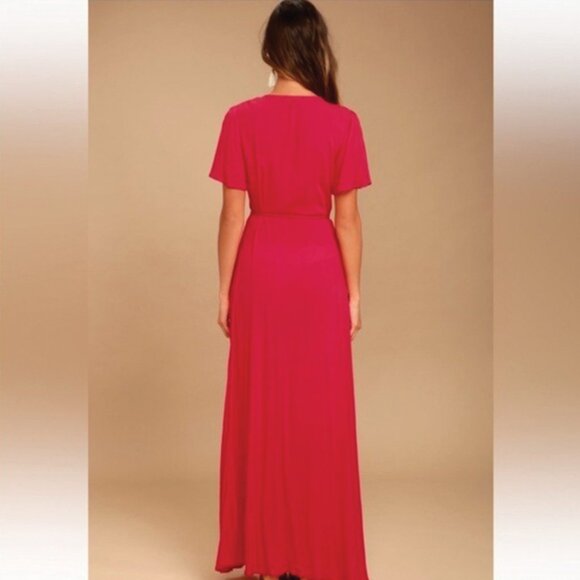 Lulu's Much Obliged Red Wrap Maxi Dress - Size Medium - Picture 4 of 5